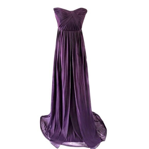 David's Bridal Plum Purple Strapless Gown Maxi Dress Size 0 Prom Wedding Formal - Picture 10 of 10